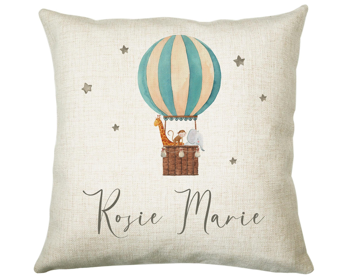 Personalised Baby Cushion New Baby Gift Hot Air Balloon Printed Name D GiftedTurtles