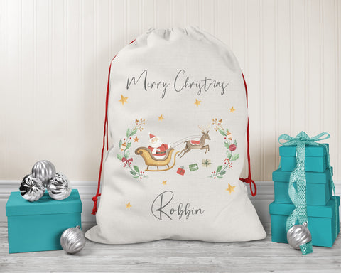 Large Personalised Santa Sleigh Reindeer Christmas Sack SK167