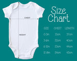 a size chart for a baby&#39;s bodysuit with measurements