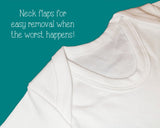 a white t - shirt with the words neck flaps for easy removal when the worst