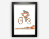 Personalised Mountain Biking Gifts Word Art Wall Print