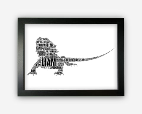 Personalised Bearded Dragon Gifts Word Art Wall Print