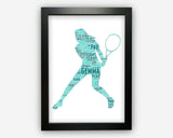 Personalised Tennis Gifts For Her - Female Tennis Player - Tennis Coach Player Gifts - Tennis Word Art Wall Art Print For Women Girls PG0070