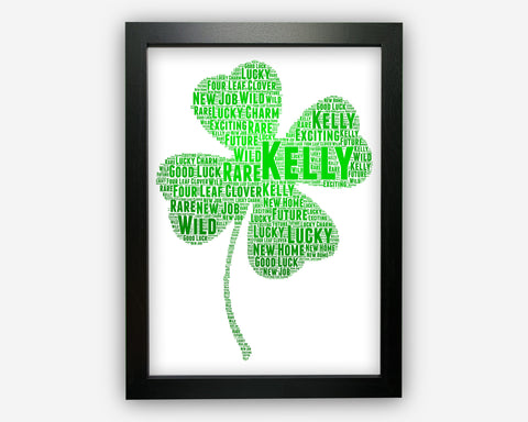 Personalised Four Leaf Clover Gifts Word Art Wall Print