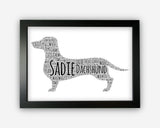 Personalised Dachshund Dog For Dog Pooch Lover Gift Word Art Wall Room Decor Prints GC1374