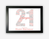 Personalised 21st Birthday Gifts Word Art Wall Print