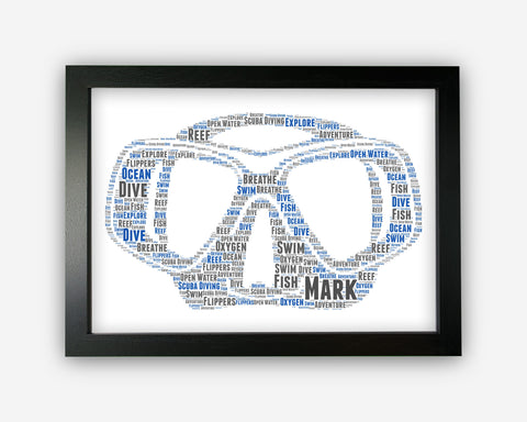 Personalised Scuba Diving Deep Sea Divers Gift Word Art Wall Room Decor Prints GC1132