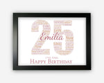 Personalised 25th Birthday Gifts Word Art Wall Print