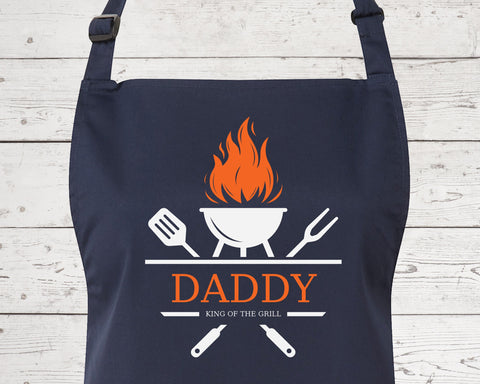 Personalised Mens King of the Grill BBQ Cooking Chefs Apron