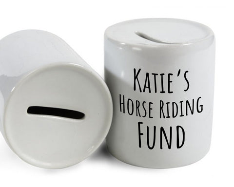 Horse Gift Personalised Horse Lover Money Box Piggy Bank - Horse Riding Fund Savings Ceramic Cash Tin - Horse Pony Lover Design Gift MB0014