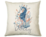 Personalised Seahorse Cushion Gift Printed Name Design