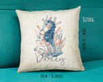 Personalised Seahorse Cushion Gift Printed Name Design