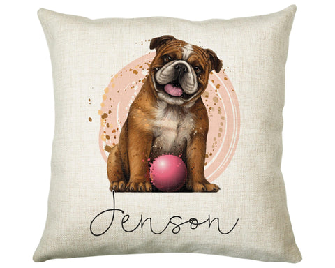 Personalised Bulldog Cushion Gift Printed Name Design