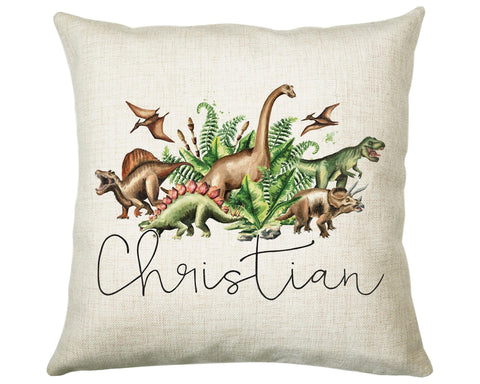 Personalised Dinosaur Cushion Gift Printed Name Design