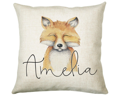 Personalised Fox Cushion Gift Printed Name Design