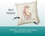 Personalised Unicorn Cushion Gift Printed Name Design