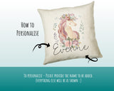 Personalised Unicorn Cushion Gift Printed Name Design