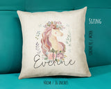 Personalised Unicorn Cushion Gift Printed Name Design