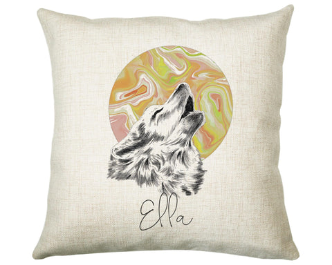 Personalised Wolf Cushion Gift Printed Name Design Howling Wolf Cushion Throw Pillow Gift For Mum Dad Friend Bedroom Birthday Gift CS405