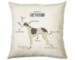 Anatomy of a Greyhound Funny Gift For Him Or Her Cushion Pillow Bedroom Decor CS376