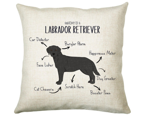 Anatomy of a Labrador Retriever (Black) Funny Gift For Him Or Her Cushion Pillow Bedroom Decor STC111