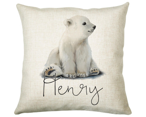 Personalised Polar Bear Cub Cushion Gift Printed Name Design