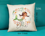 Personalised Brunette Mermaid Cushion Gift Printed Name Design