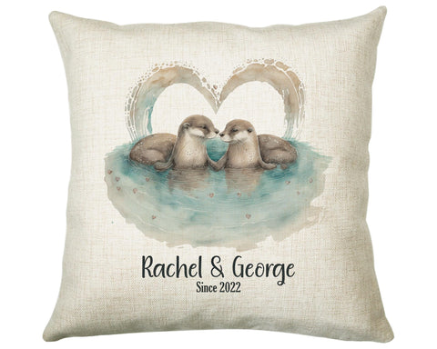 Personalised Valentines Day Otters Cushion Gift