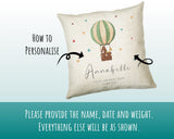 Personalised Baby Cushion New Baby Gift Hot Air Balloon Printed Name Design