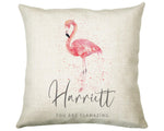 Personalised Pink Flamingo Cushion Gift Printed Name Design