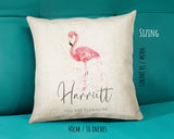 Personalised Pink Flamingo Cushion Gift Printed Name Design