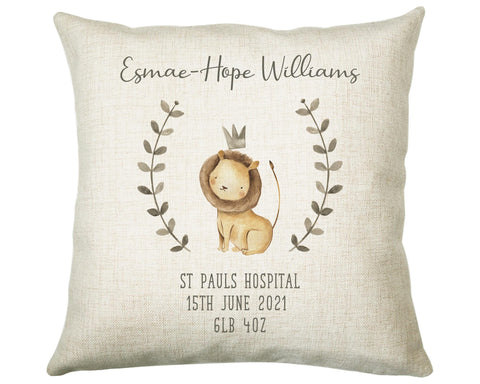 Personalised Baby Cushion New Baby Safari Theme Gift Printed Name Design