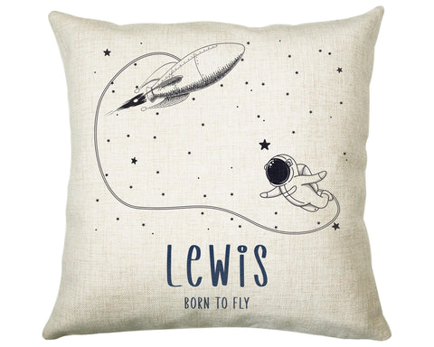 Personalised Rocket Astronaut Cushion Gift Printed Name Design