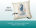 Personalised Seahorse Cushion Gift Printed Name Design