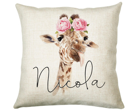 Personalised Giraffe Cushion Gift Printed Name Design