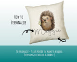 Personalised Hedgehog Cushion Gift Printed Name Design