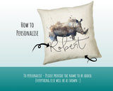 Personalised Rhino Cushion Gift Printed Name Design