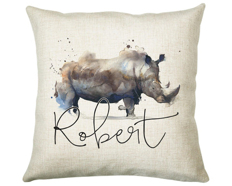 Personalised Rhino Cushion Gift Printed Name Design