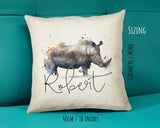 Personalised Rhino Cushion Gift Printed Name Design