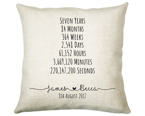 Personalised 7th Anniversary Cotton Gift Cushion Seven Years Custom Design Gift Valentines Present