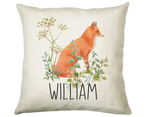 Personalised Fox Cushion Gift Printed Name Design