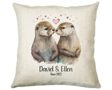 Personalised Valentines Day Otters Cushion Gift