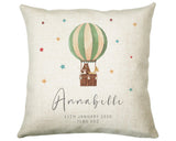 Personalised Baby Cushion New Baby Gift Hot Air Balloon Printed Name Design