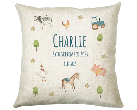 Personalised Farm Animal Cushion Gift Printed Name Design