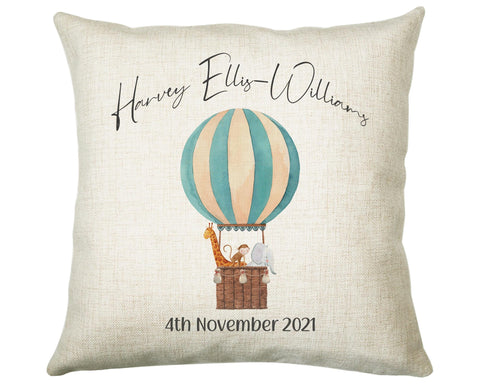 Personalised Baby Cushion New Baby Gift Hot Air Balloon Printed Name Design