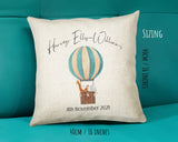 Personalised Baby Cushion New Baby Gift Hot Air Balloon Printed Name Design