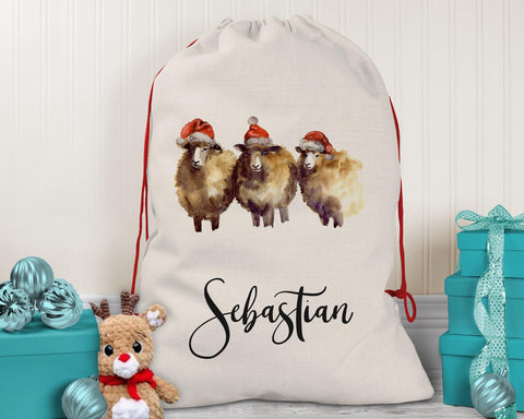 Large Personalised Three Sheep Christmas Sack SK069