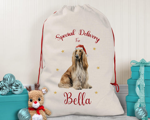 Personalised Afghan Hound Large Christmas Sack - Red Drawstring Bag for Xmas Presents - Christmas Eve Bag Box Decoration for Dogs XS065