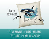 Personalised Orca Whale Cushion Gift Printed Name Design