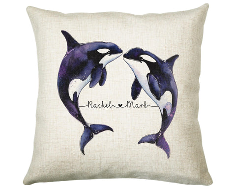 Personalised Orca Whale Cushion Gift Printed Name Design